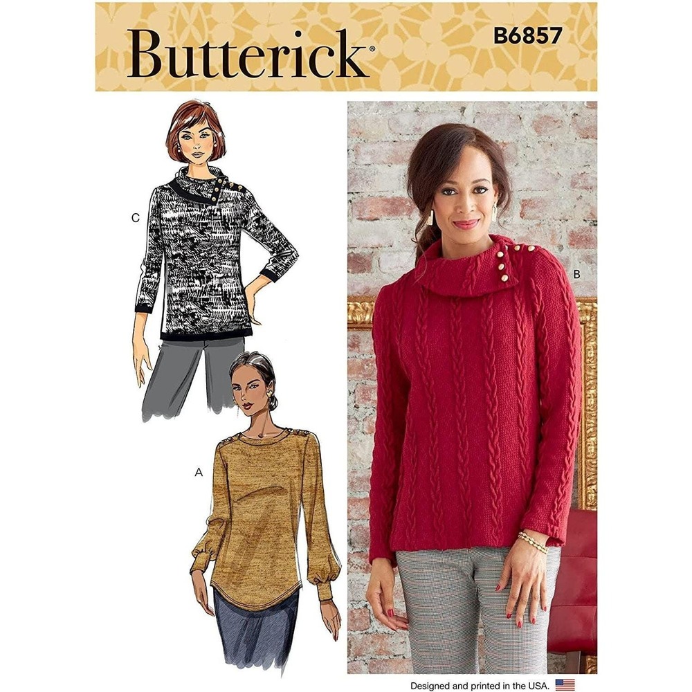 Butterick Sewing Pattern B6857 Top Shirt Sweater Misses XS-XXL Uncut FF
